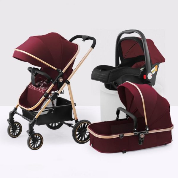 Portable Reversible Toddler Pushchair Pram Folding 3 in 1 Baby Stroller wine red