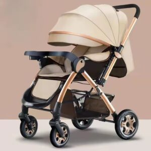 0-4 Years Toddler Stroller, Reversible Handle, Jogger Trolley with Large Storage Basket for 0-4 Years Old Babies, Newborn Khaki