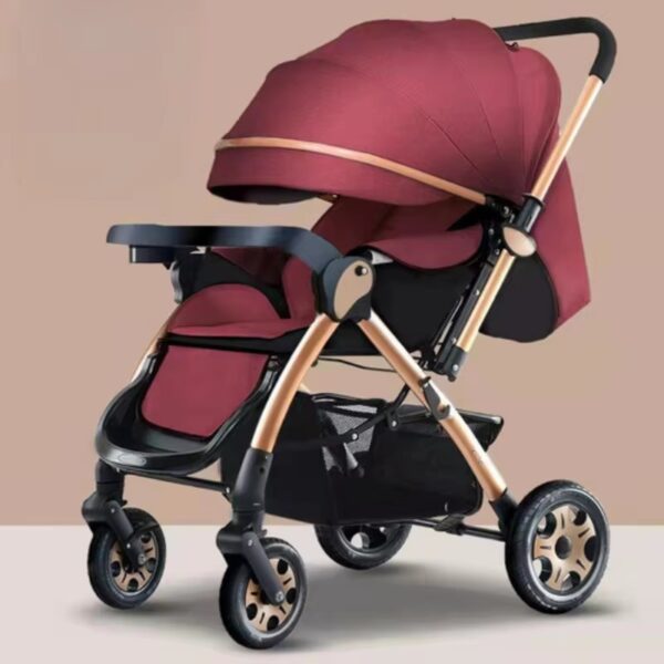 0-4 Years Toddler Stroller, Reversible Handle, Jogger Trolley with Large Storage Basket for 0-4 Years Old Babies, Newborn Wine Red