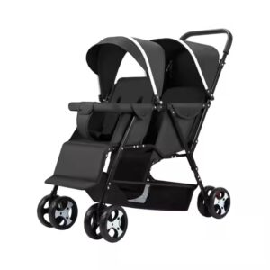 Multifunctional baby stroller for twin babies with high view Black
