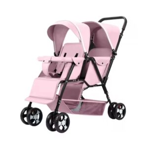 Multifunctional baby stroller for twin babies with high view Pink